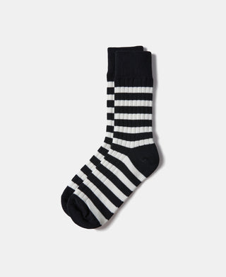 Retro Striped Cotton Socks - Black/White