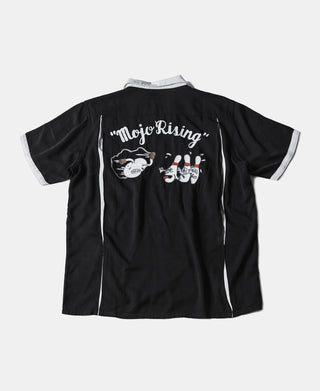 Loose Embroidery Bowling Shirt - Black