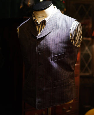 1920s French Salt & Pepper Striped Chambray Vest
