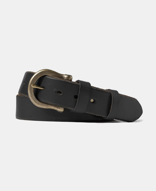 Horseshoe Buckle Leather Belt - Black