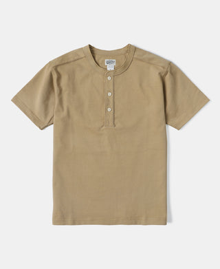 10.6 oz Cotton Short Sleeve Henley T-Shirt - Khaki