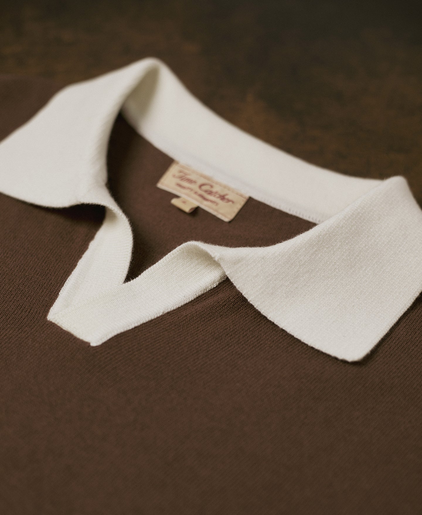 Johnny Collar Buttonless Cotton Knitted Polo Shirt White/Brown