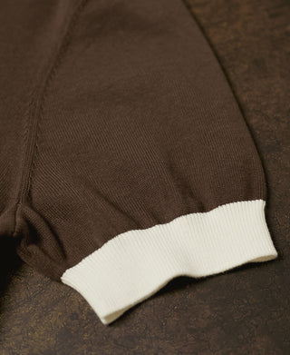 Two-Tone Johnny Collar Cotton Polo Shirt - White/Brown