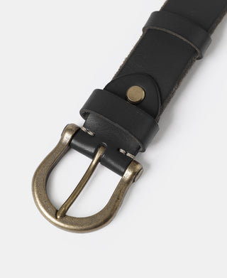 Horseshoe Buckle Leather Belt - Black