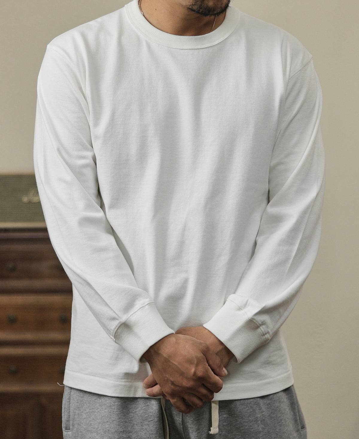 10.5 oz Cotton Loopwheel Tubular Long Sleeve T-Shirt - White