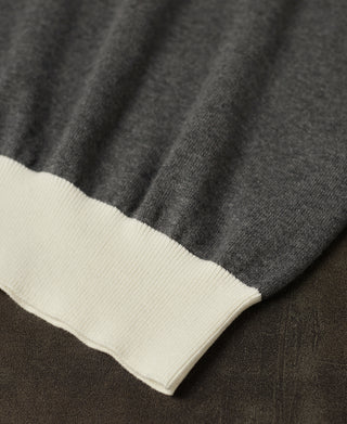Two-Tone Johnny Collar Cotton Polo Shirt - White/Gray