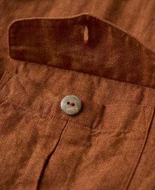 pocket detail of Yarn-dyed Linen Camp-Collar Shirt - Red