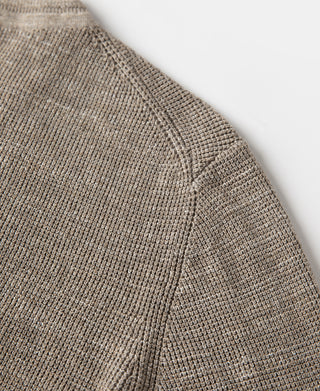 Textured Melange Knit Henley Shirt - Brown Beige