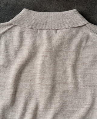 Slub Cotton Long Sleeve Knit Polo - Oatmeal