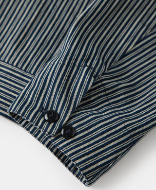 Striped cossack jacket cuff with black buttons and folded hem