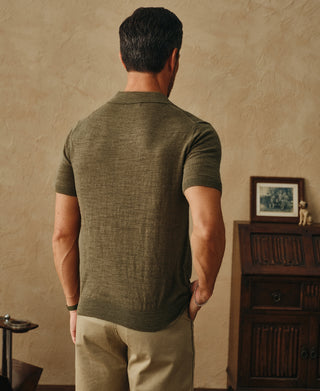 Lightweight Slub Cotton Knit Polo - Olive