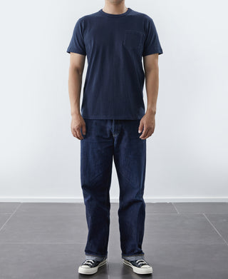 7,4 oz Slub Cotton Loopwheel T-Shirt mit röhrenförmiger Tasche – Marineblau