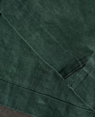 1950s Italian Collar Long-Sleeve Linen Shirt - Dark Green