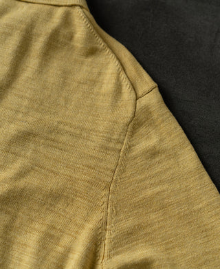 Slub Cotton Long Sleeve Knit Polo - Mustard