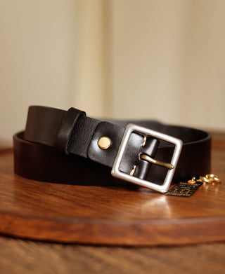 Steel-Buckle Wide Leather Belt