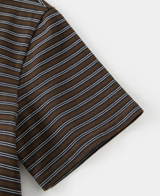 sleeve detail of Heavyweight Cotton Striped Pocket T-Shirt - Coffee
