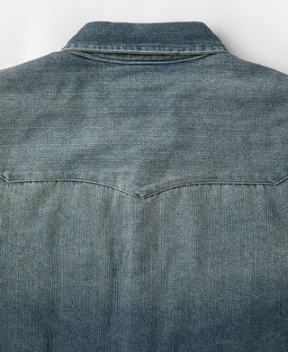 Denim western shirt back with pointed yoke and top-stitch detailing