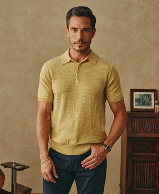 Lightweight Slub Cotton Knit Polo - Mustard