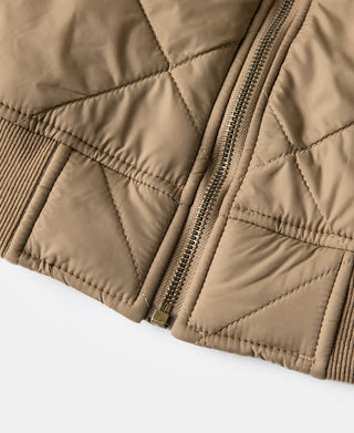 Reversible Diamond Quilted Stand-Collar Jacket - Khaki