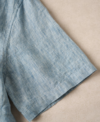 sleeve detail of Yarn-dyed Linen Camp-Collar Shirt - Washed Blue