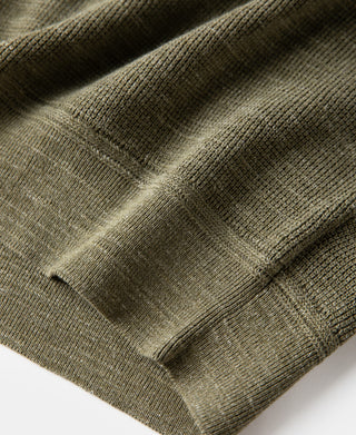 Textured Melange Knit Henley Shirt - Olive