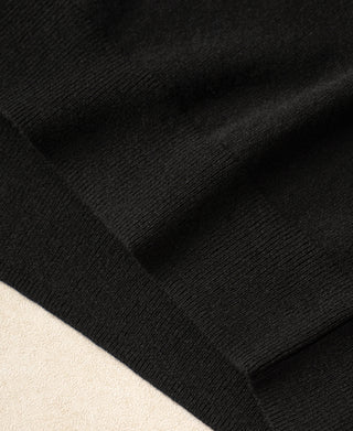 Close-up of black ribbed knit cuff and sleeve seam