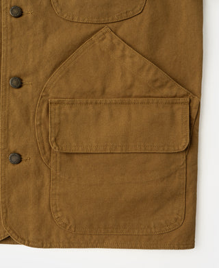 Khaki cotton canvas hunting jacket with chest pocket and snap buttons