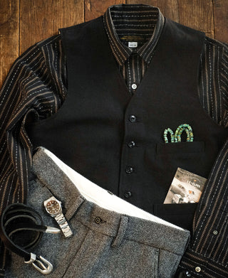 1940s Jacquard Stripe Work Shirt - Black