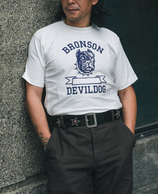 Devil-Dog 로고 프린트 리버스 위브 티셔츠 - 화이트