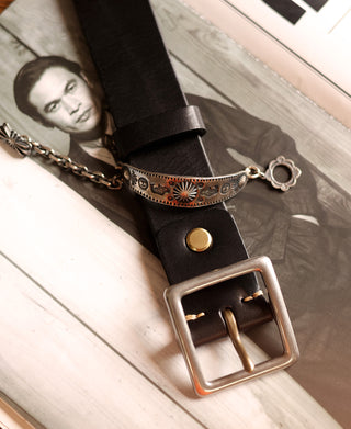 Steel-Buckle Wide Leather Belt