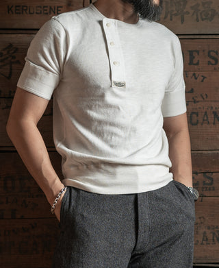 Side Closing Short Sleeve Henley T-Shirt - White