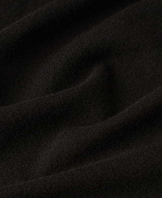 Close-up of black knit fabric texture on a crewneck sweater