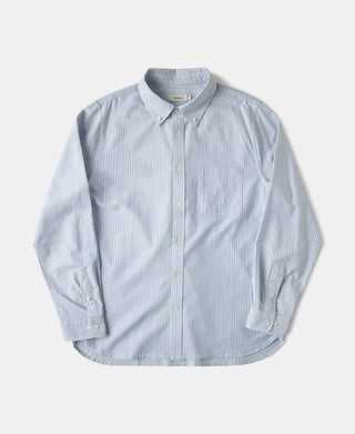 Oxford button-down shirt with blue stripe pattern and button front placket