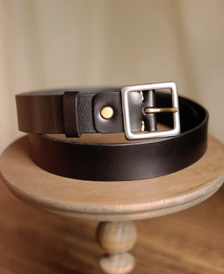 Steel-Buckle Wide Leather Belt