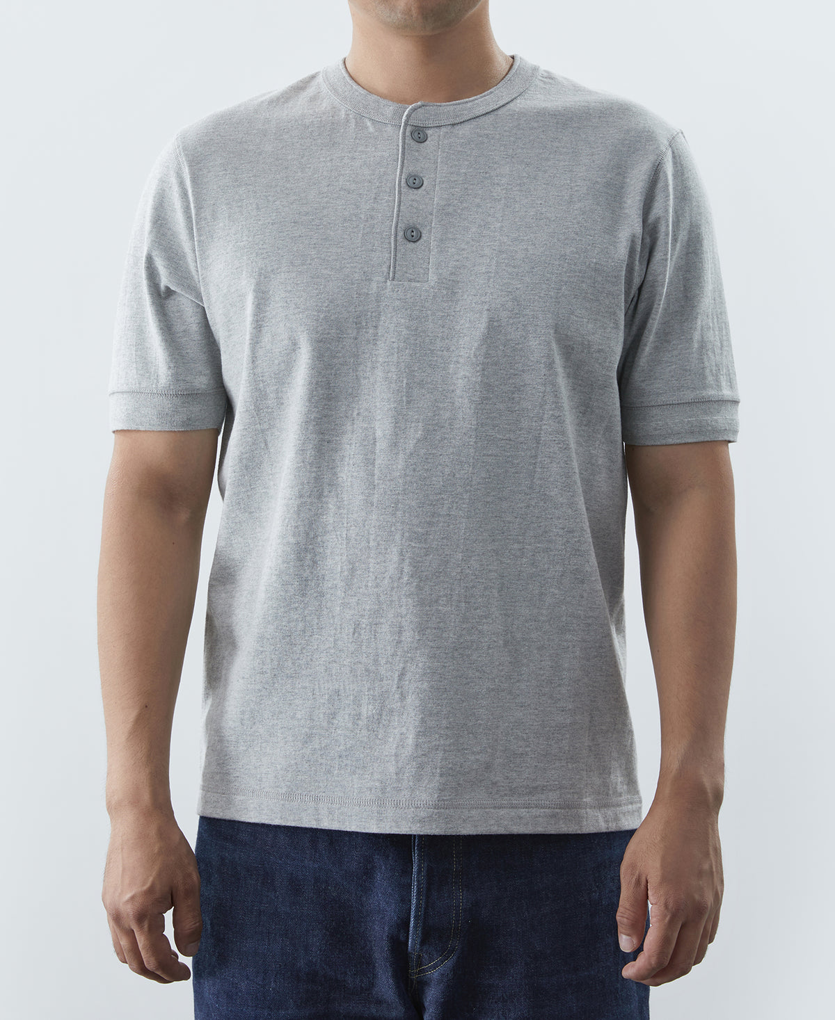 9.3 oz Cotton Loopwheel Tubular Henley T-Shirt - Gray