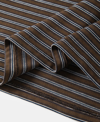 hem detail of Heavyweight Cotton Striped Pocket T-Shirt - Coffee