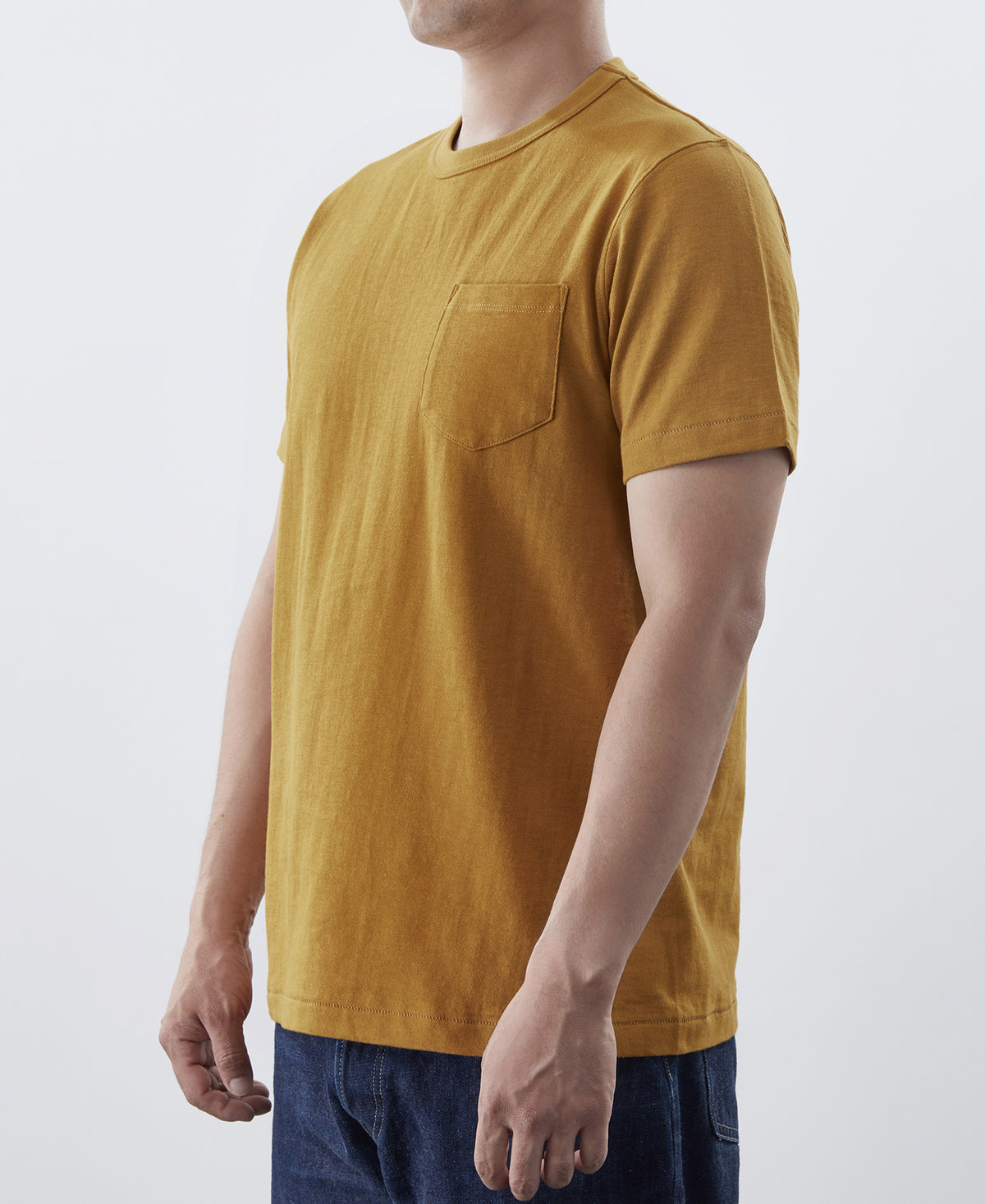 7.4 oz Slub Cotton Loopwheel Tubular Pocket T-Shirt - Mustard