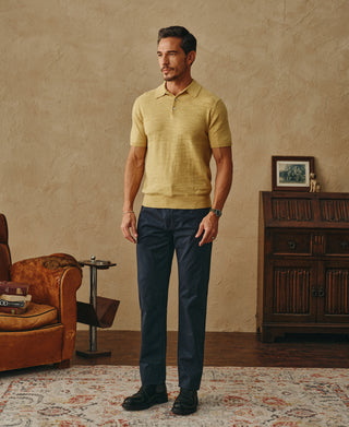 Lightweight Slub Cotton Knit Polo - Mustard