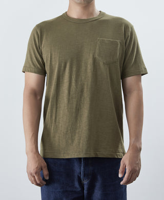 7.4 oz Slub Cotton Loopwheel Tubular Pocket T-Shirt - Olive