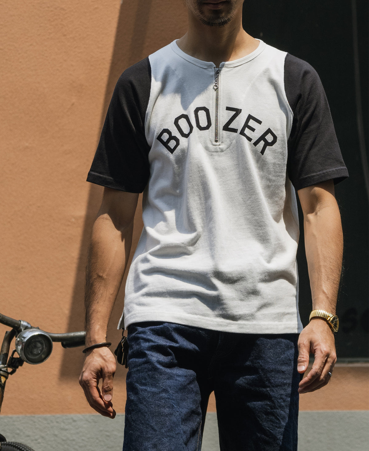 Printed Quarter-Zip Raglan Sleeve Rider T-Shirt - White