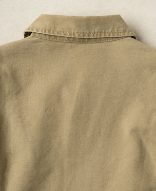 Washed khaki duck canvas cossack jacket back with stand collar