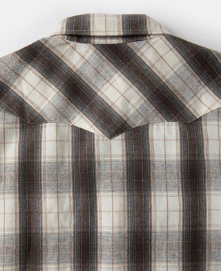 Plaid Western shirt with pointed yoke and button-up collar