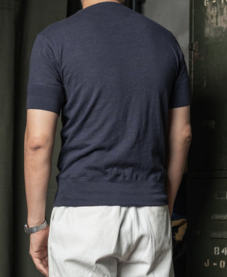 Side Closing Short Sleeve Henley T-Shirt - Navy