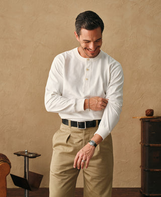 1930s 10.5 oz Cotton Loopwheel Tubular Henley Shirt - White
