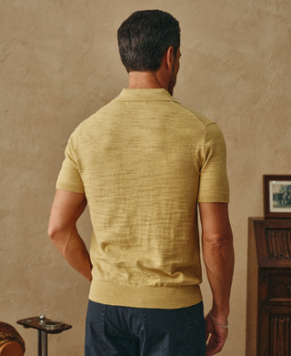 Lightweight Slub Cotton Knit Polo - Mustard