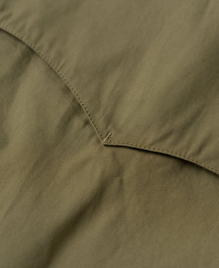 Khaki Harrington jacket shoulder seam with welt pocket edge detail