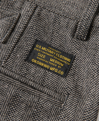 Wool Blend Herringbone Work Trousers - Light Brown