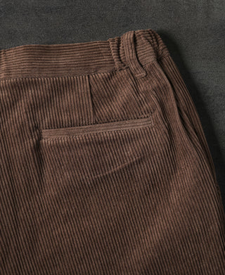 Gerade geschnittene, doppelt plissierte Baumwoll-Cord-Hose – Braun