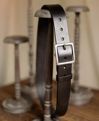 Steel-Buckle Wide Leather Belt