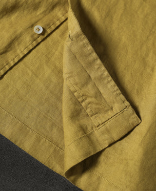 1950s Italian Collar Long-Sleeve Linen Shirt - Mustard
